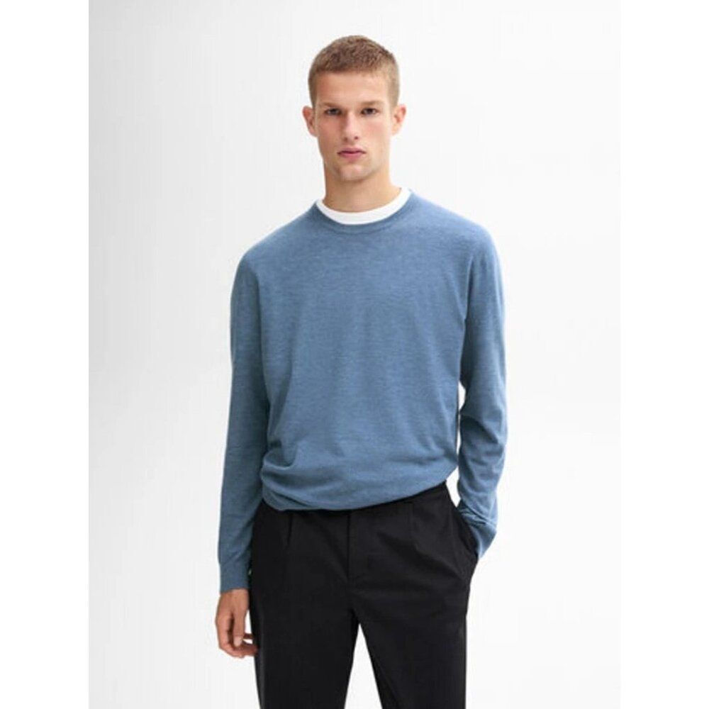 Massimo Dutti Mens Sweater Large L Pullover Blue Wool Round Neck 0983/328 NWT